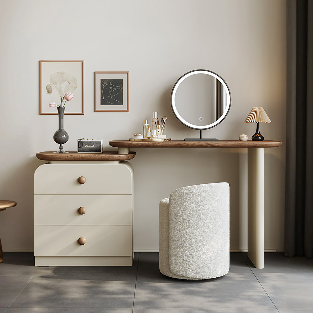 Jackson Dressing Table With Chest Of Drawers & Round Mirror, Solid Wood-Rit Concept-Rit Concept