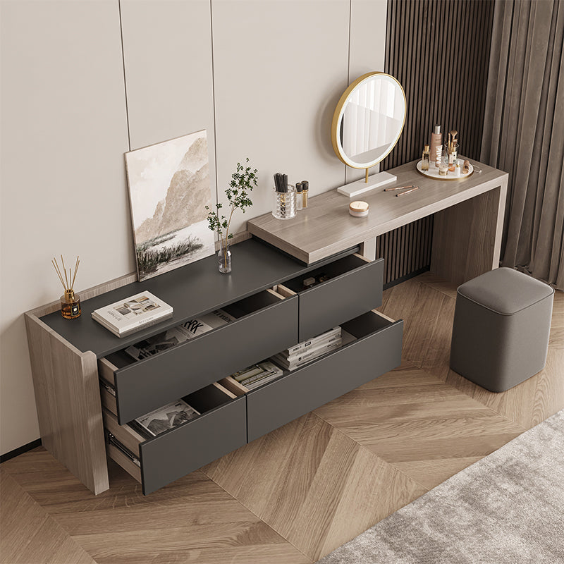 Nash Dressing Table With Side Drawer and LED Round Mirror-Rit Concept-Rit Concept