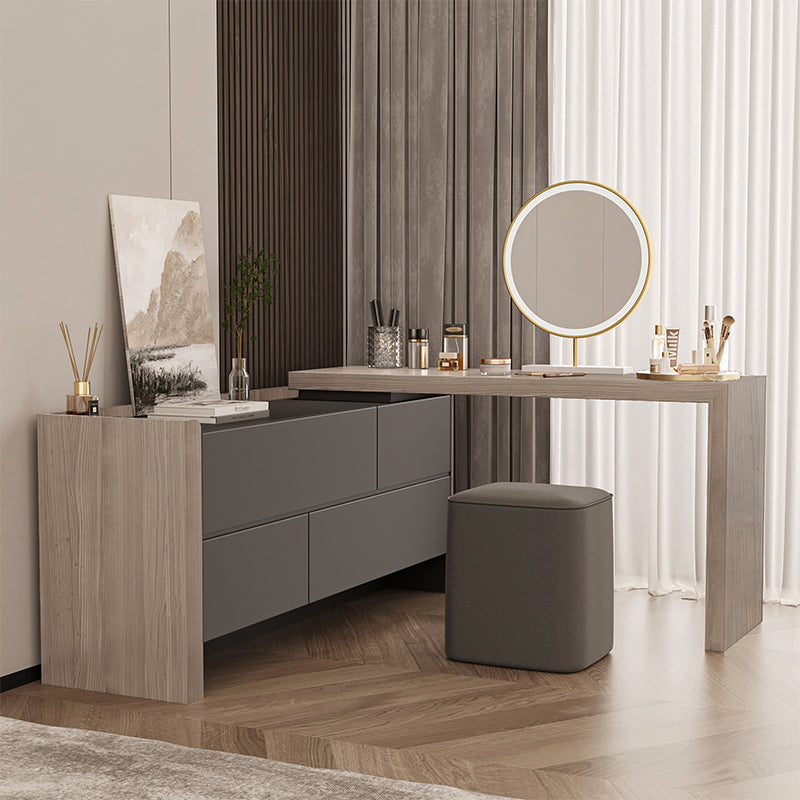 Nash Dressing Table With Side Drawer and LED Round Mirror