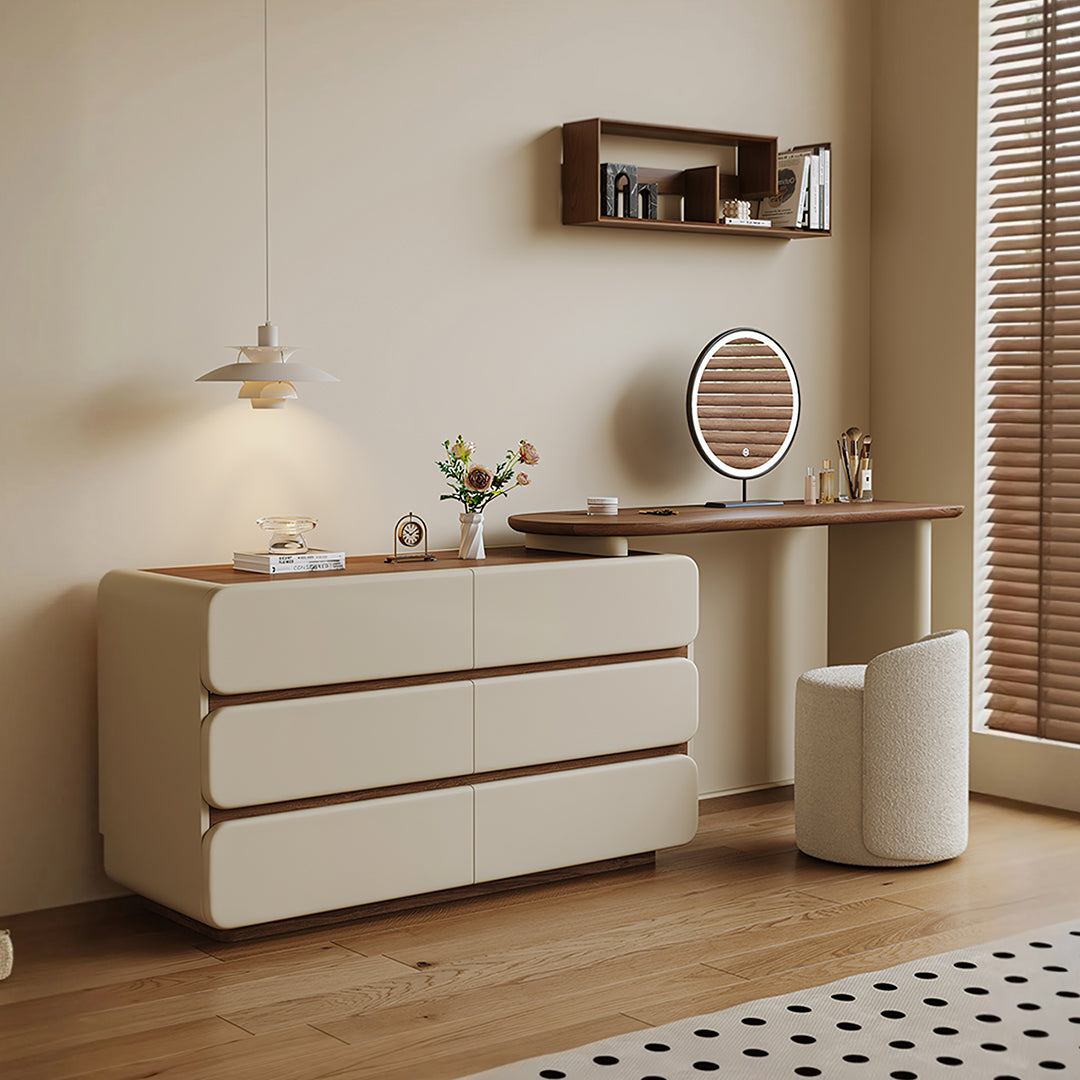 Lewis Dressing Table With Chest Of Drawers & Round Mirror, Solid Wood-Rit Concept-Rit Concept