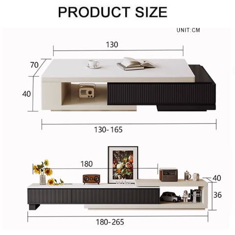 Bonnie Coffee Table, Black & White, Extendable-Rit Concept-Rit Concept