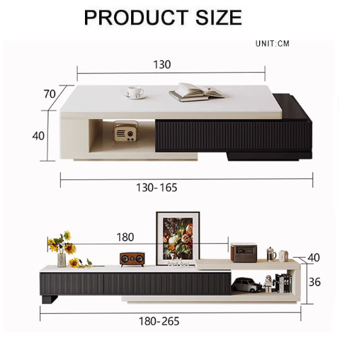 Bonnie TV Stand Set With Coffee Table, Black & White