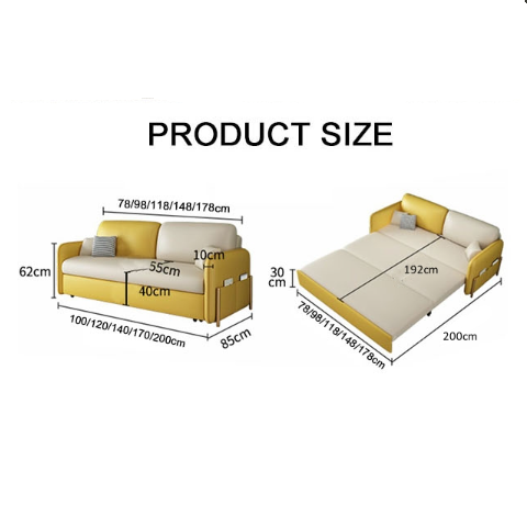 Burke Two Seater Sofa Bed, Yellow and White-Ritconcept-Rit Concept