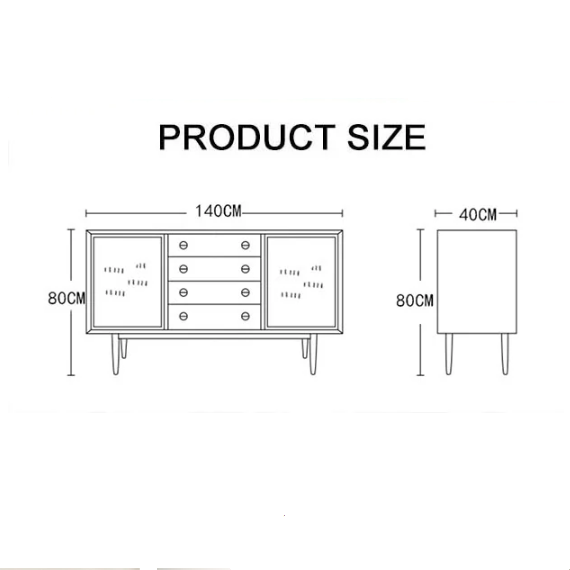 Evadne Rattan Sideboard with 2 Doors and 4 Drawers, Pine Wood-Rit Concept-Rit Concept