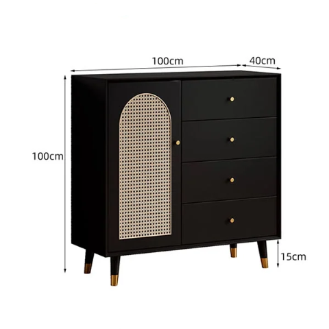 Raphael Rattan Sideboard, Black & Dark Brown