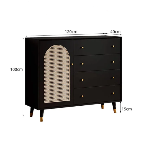 Raphael Rattan Sideboard, Black & Dark Brown