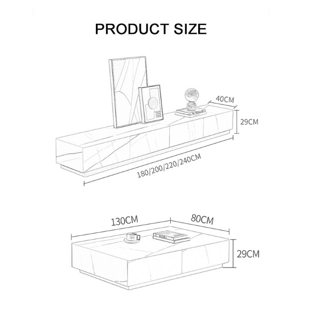 Demelza TV Stand Set With Coffee Table, Gold Base, Sintered Stone