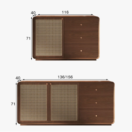 Topaz Cabinet, Wood & Rattan, Three Different Styles