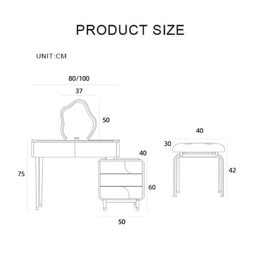 Ellie Dressing Table, With Stool, White