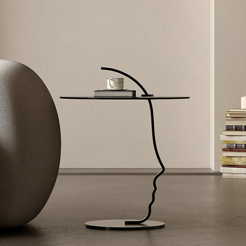 Theobald Face Side Table, Carbon Steel Rack & Tempered Glass｜Rit Concept