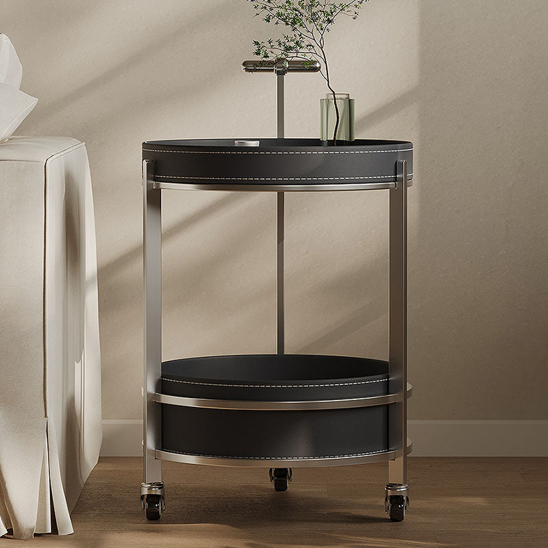 Willis Round Side Table, Movable Trolly, Black｜Rit Concept