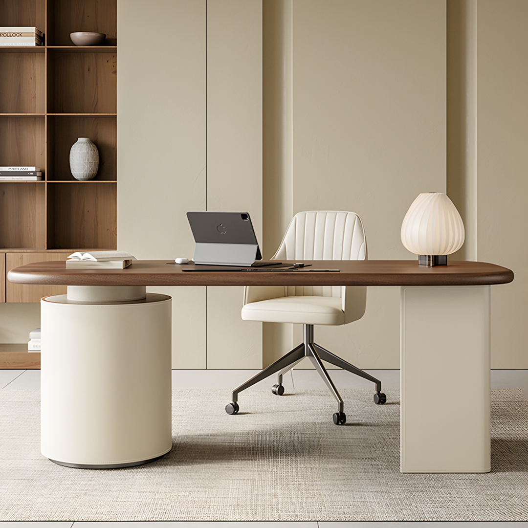 Simao Office Desk With Storage Drawers, Solid Wood-Rit Concept-Rit Concept