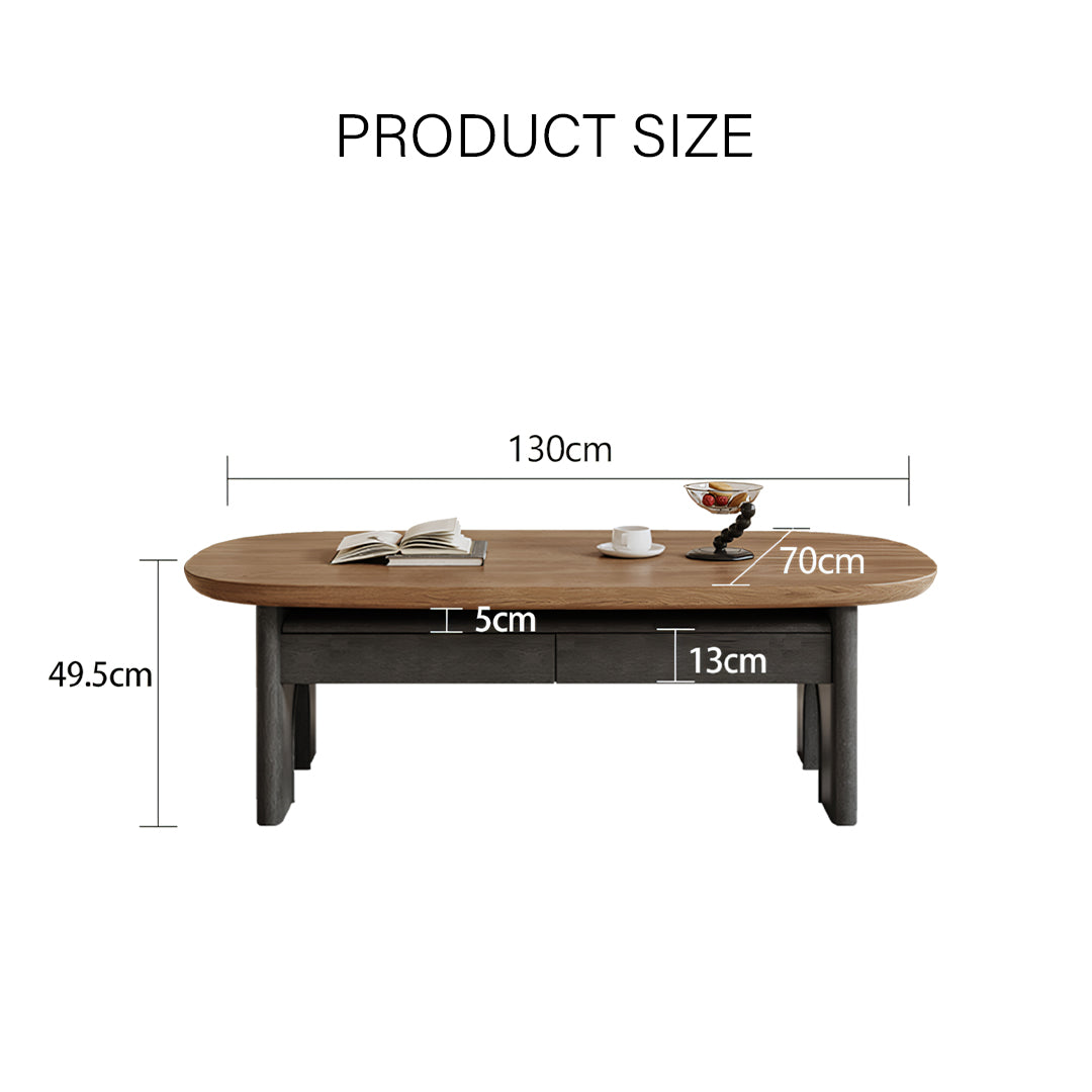 Knight Coffee Table With Storage, Wood, Oval