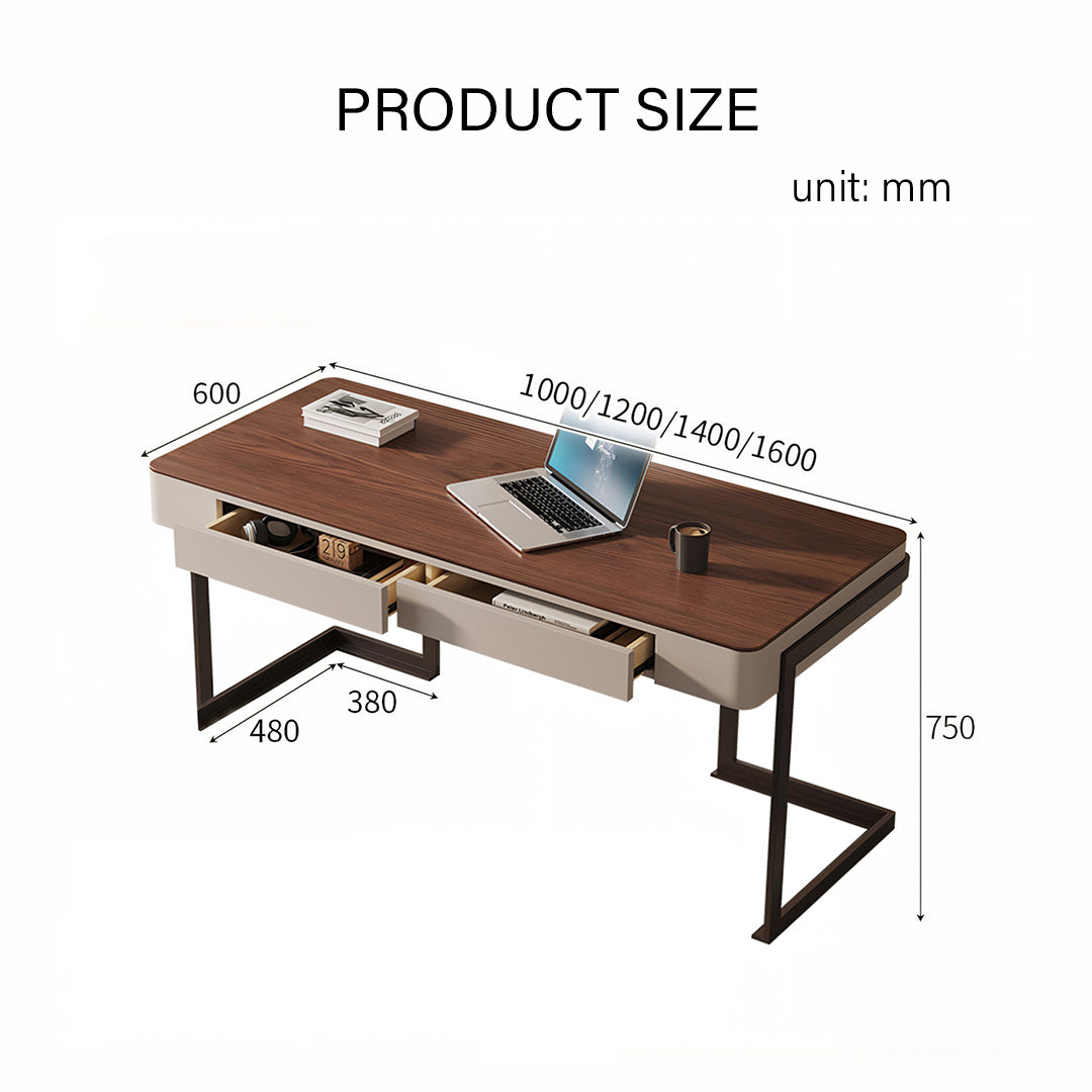 Amir Office Desk With Storage Drawers, Cream & Walnut-Rit Concept-Rit Concept