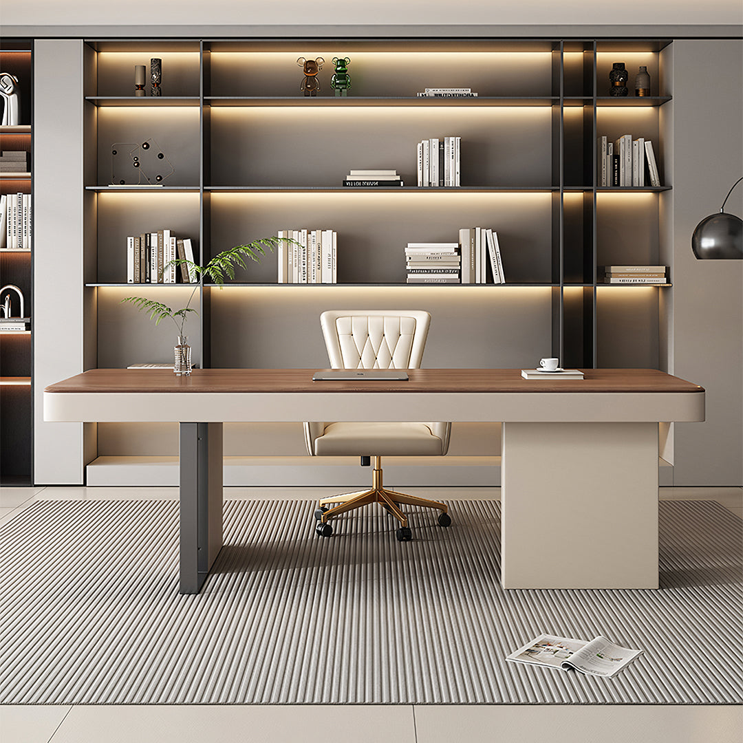 Elena Modern Office Desk, Wood, Cream & Walnut-Rit Concept-Rit Concept