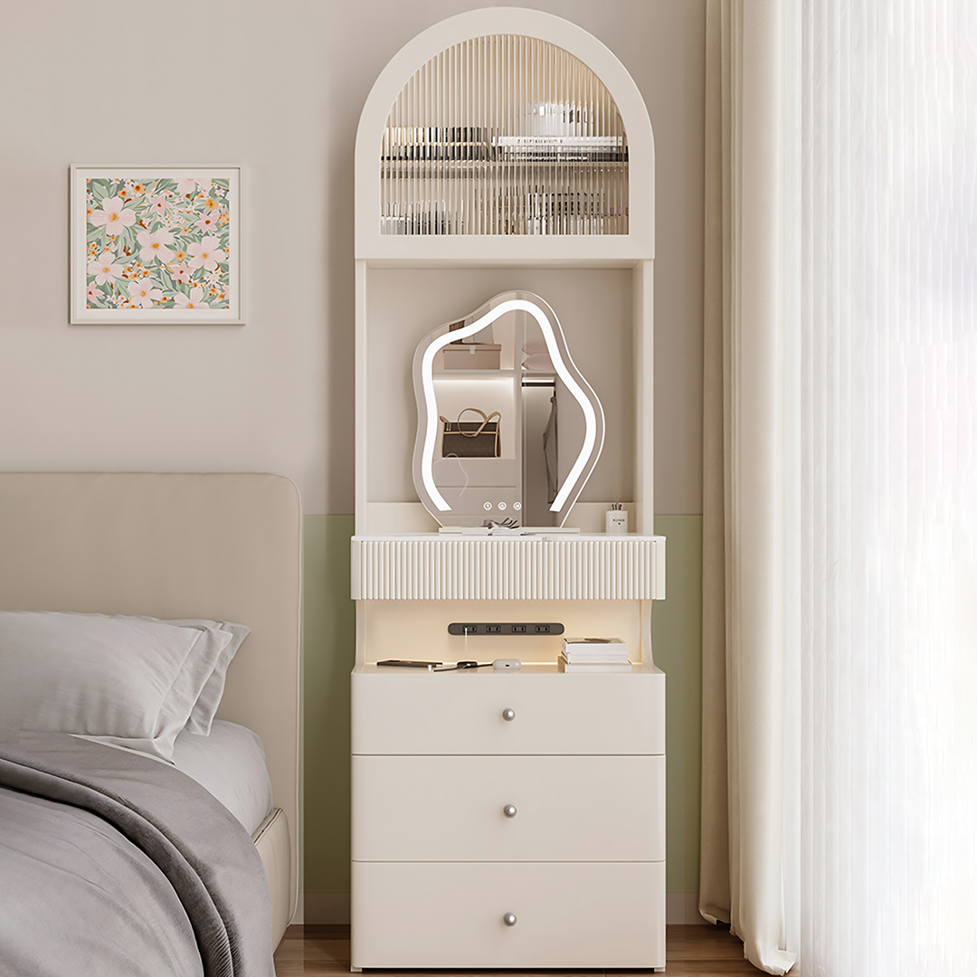 Lia Slimline Dressing Table, With USB Port, LED Mirror & Stool