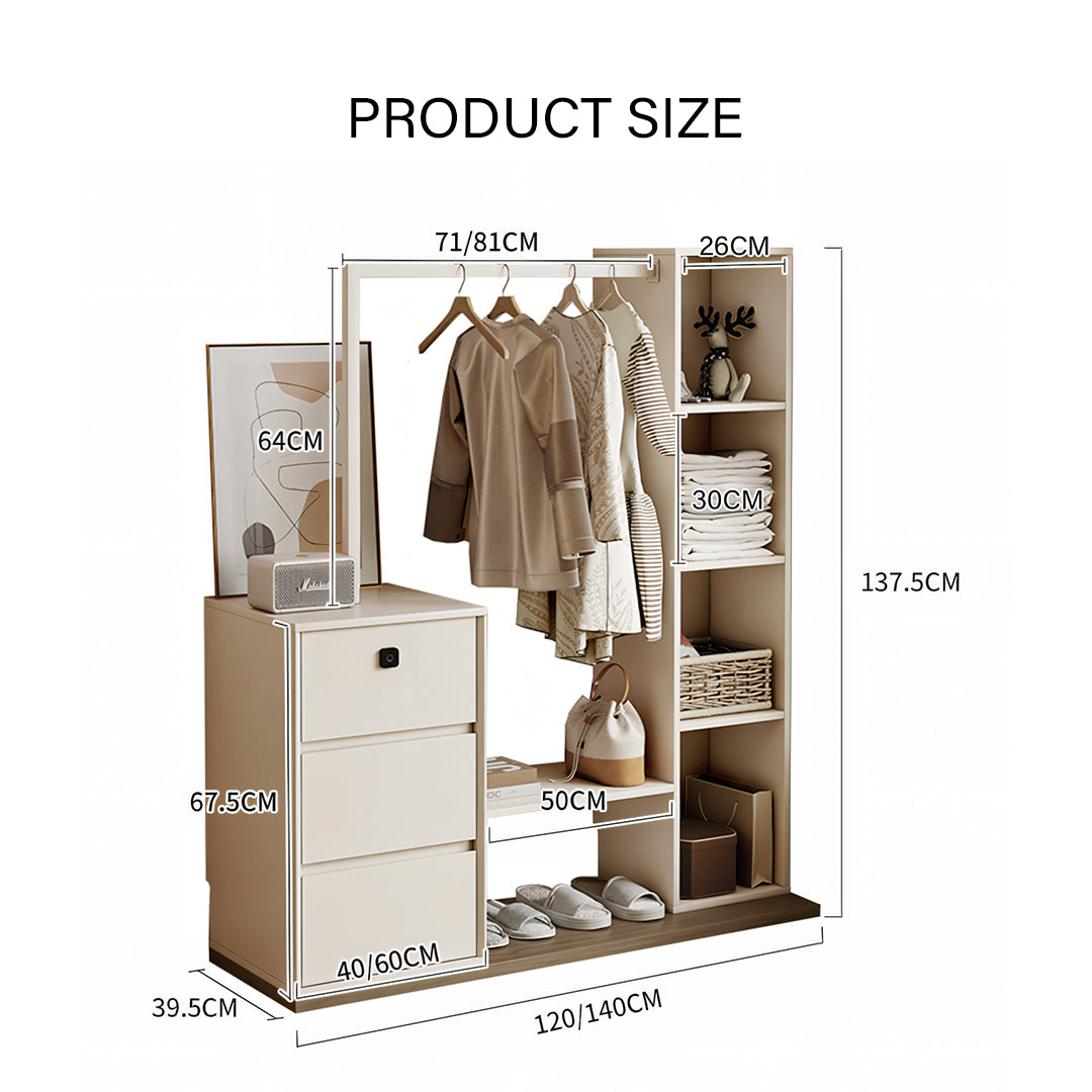 Hiroshi Coat Rack With Storage, Wardrobe With Coat Stand