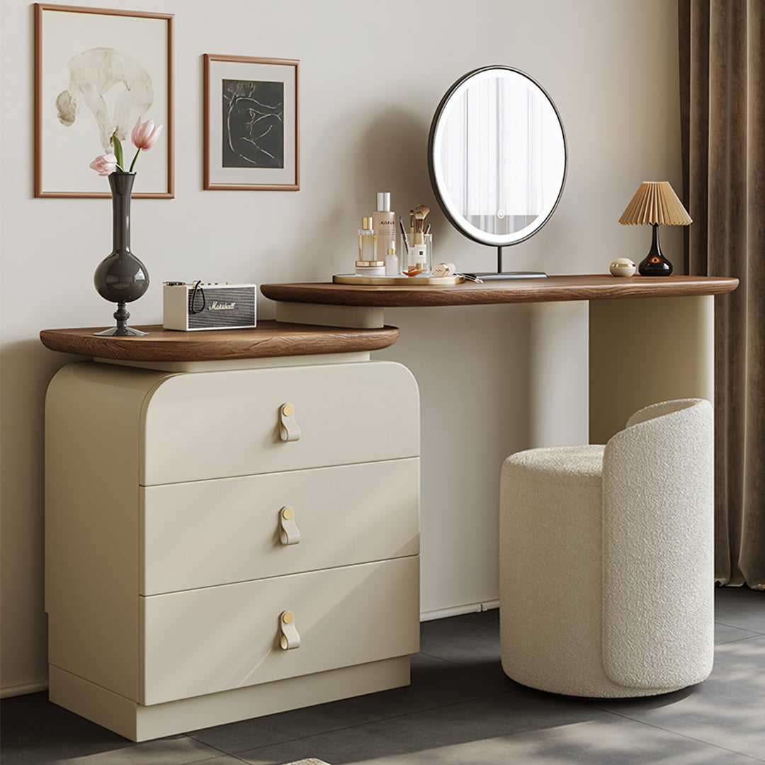 Stewart Dressing Table With Chest Of Drawers & Round Mirror, Solid Wood-Rit Concept-Rit Concept