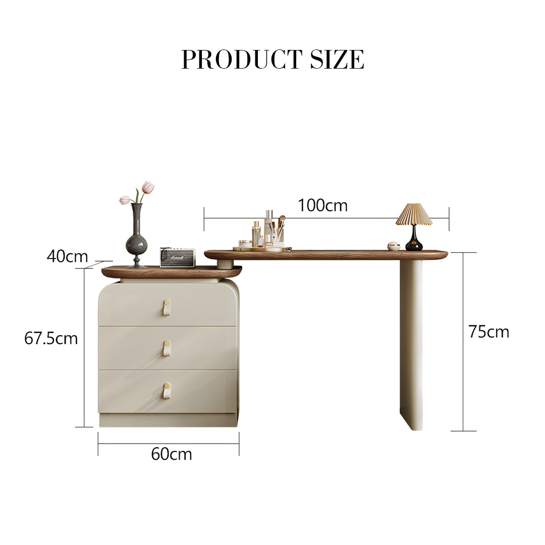 Stewart Dressing Table With Chest Of Drawers & Round Mirror, Solid Wood-Rit Concept-Rit Concept