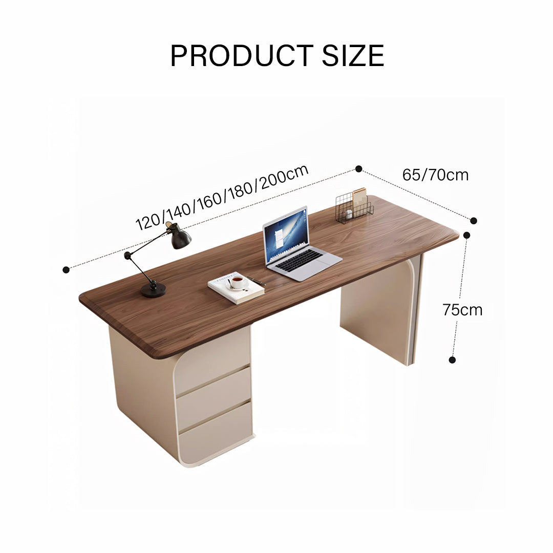 Ahn Office Desk With Storage, Walnut & Cream