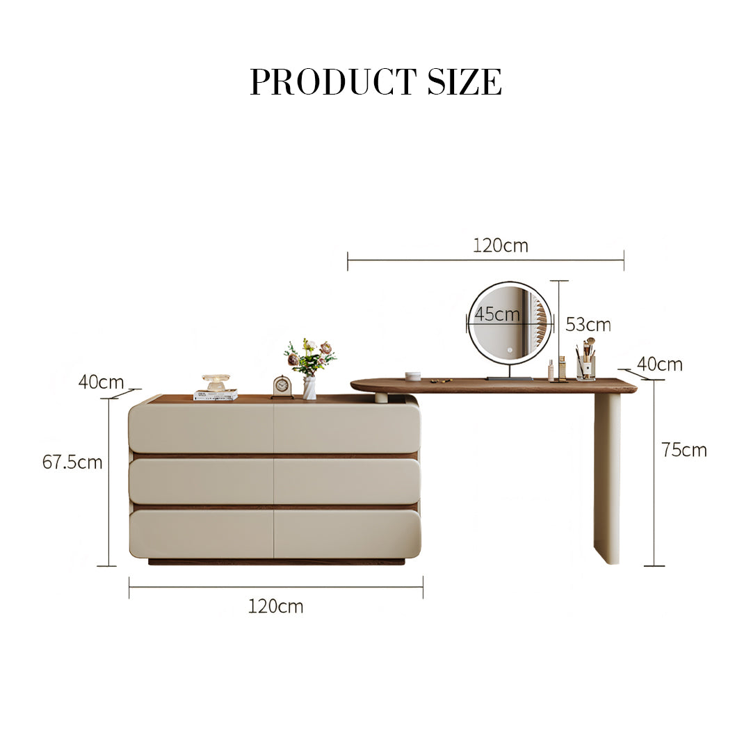 Lewis Dressing Table With Chest Of Drawers & Round Mirror, Solid Wood-Rit Concept-Rit Concept