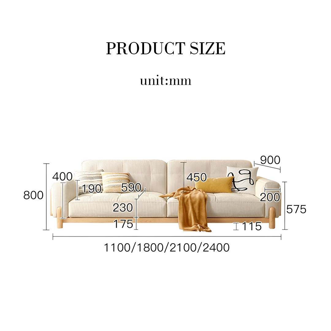 Catalina Cloud Sofa, Two Seater, Three Seater Sofa, Cream Corduroy, Cherry Wood-Rit Concept-Rit Concept