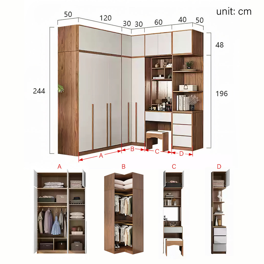 Bianchi Corner Wardrobe, L Shape Wardrobe With Dressing Table-Rit Concept-Rit Concept