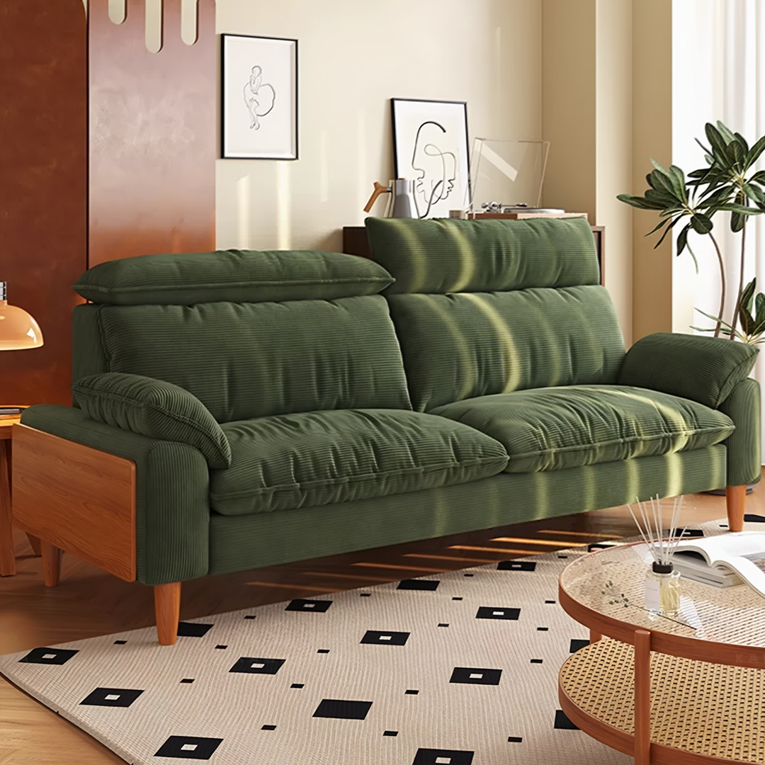 Rodríguez Two Seater, Three Seater, Four Seater Corduroy Sofa, Green, Ash Wood