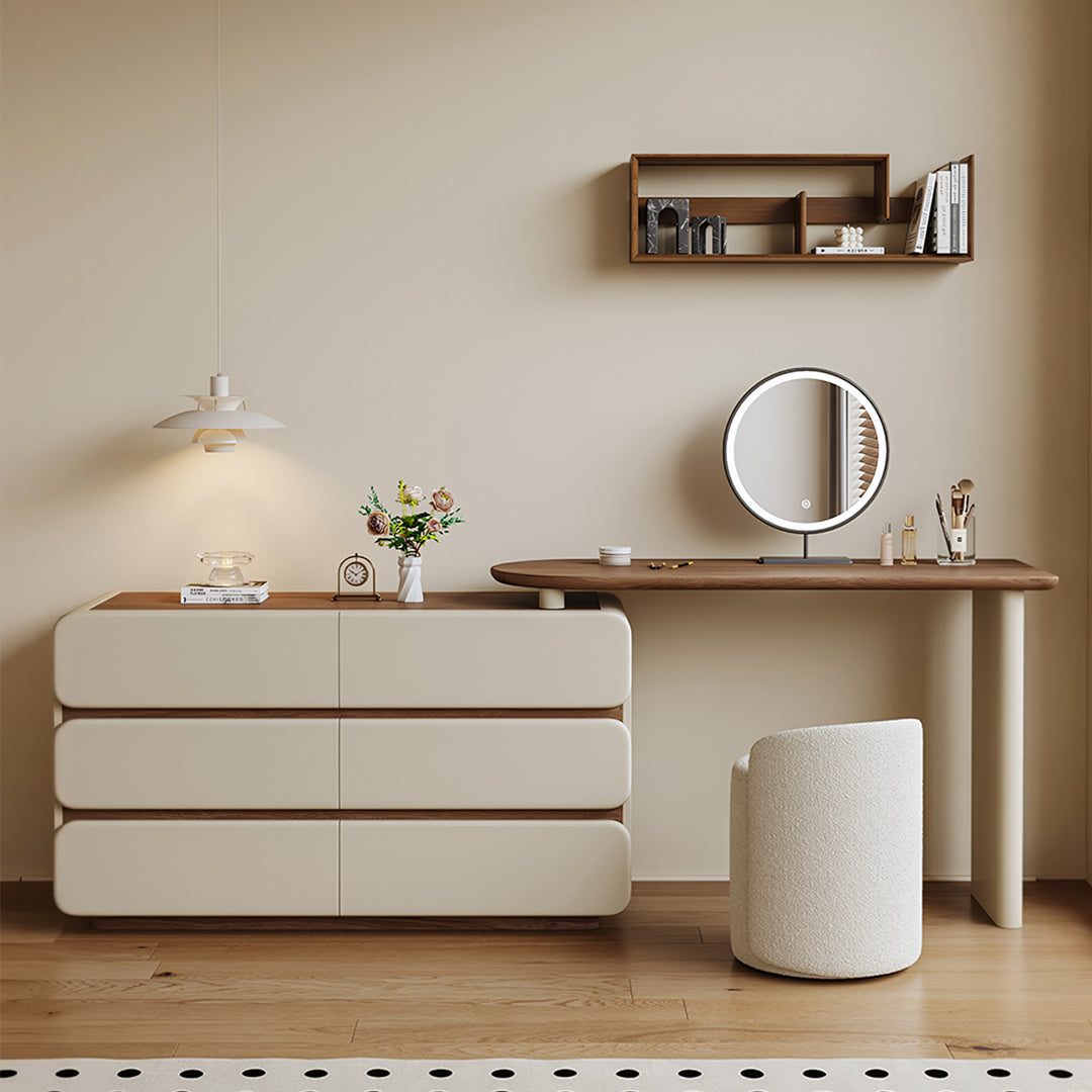 Lewis Dressing Table With Chest Of Drawers & Round Mirror, Solid Wood-Rit Concept-Rit Concept