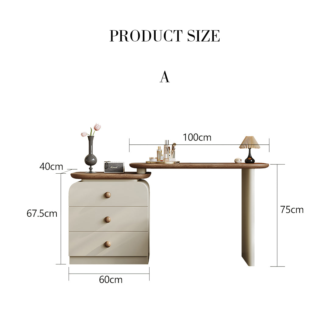 Jackson Dressing Table With Chest Of Drawers & Round Mirror, Solid Wood-Rit Concept-Option A-With Stool-Rit Concept