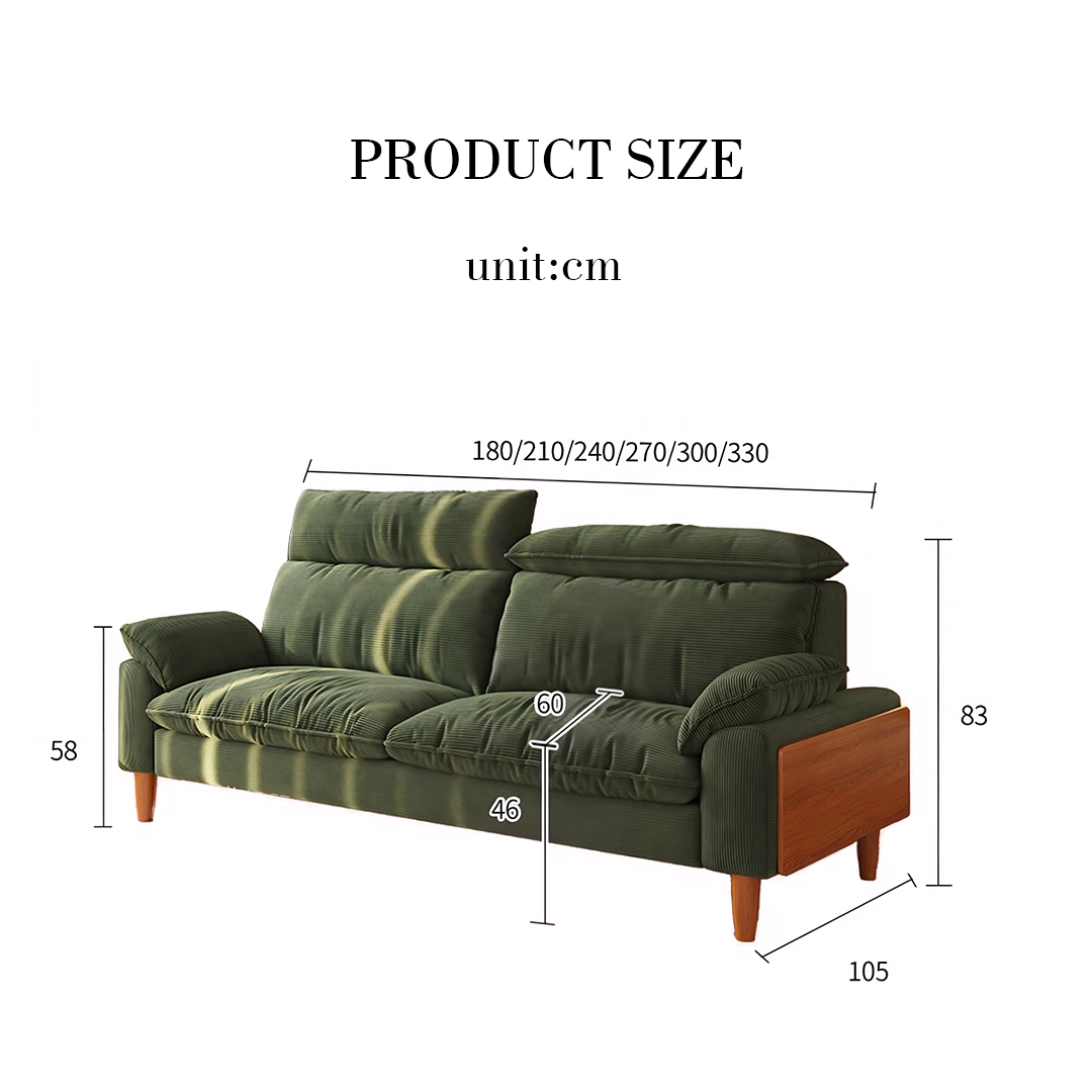 Rodríguez Two Seater, Three Seater, Four Seater Corduroy Sofa, Green, Ash Wood-Rit Concept-Rit Concept