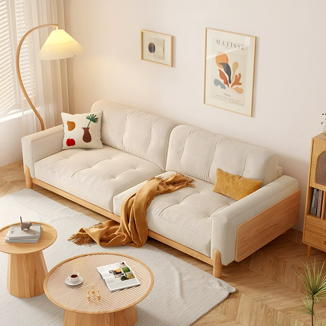 Catalina Cloud Sofa, Two Seater, Three Seater Sofa, Cream Corduroy, Cherry Wood-Rit Concept-Rit Concept