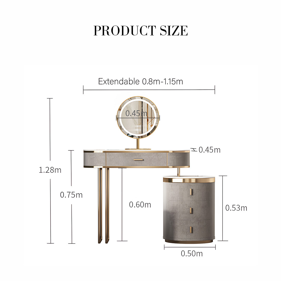 Zoey Dressing Table With LED Mirror, Grey-Rit Concept-Rit Concept