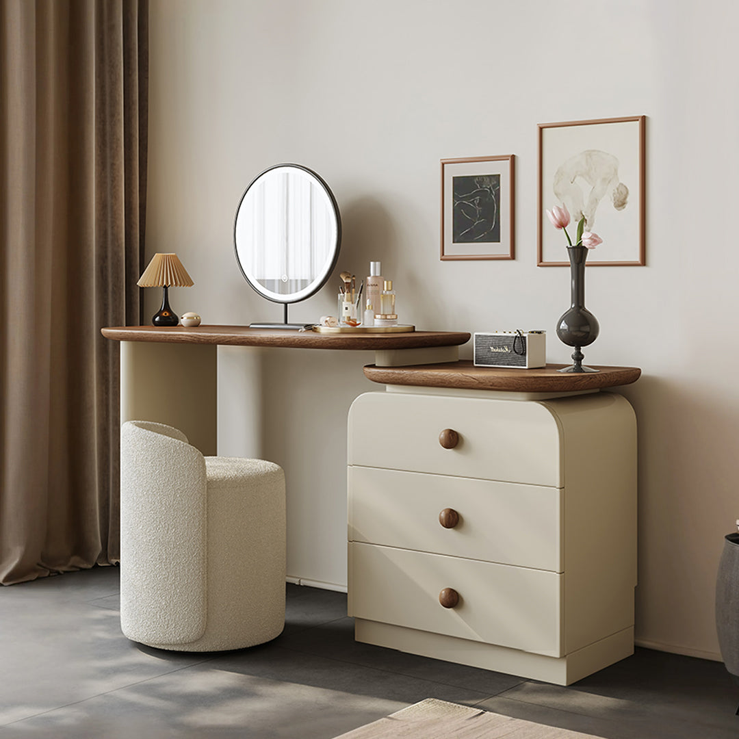 Jackson Dressing Table With Chest Of Drawers & Round Mirror, Solid Wood