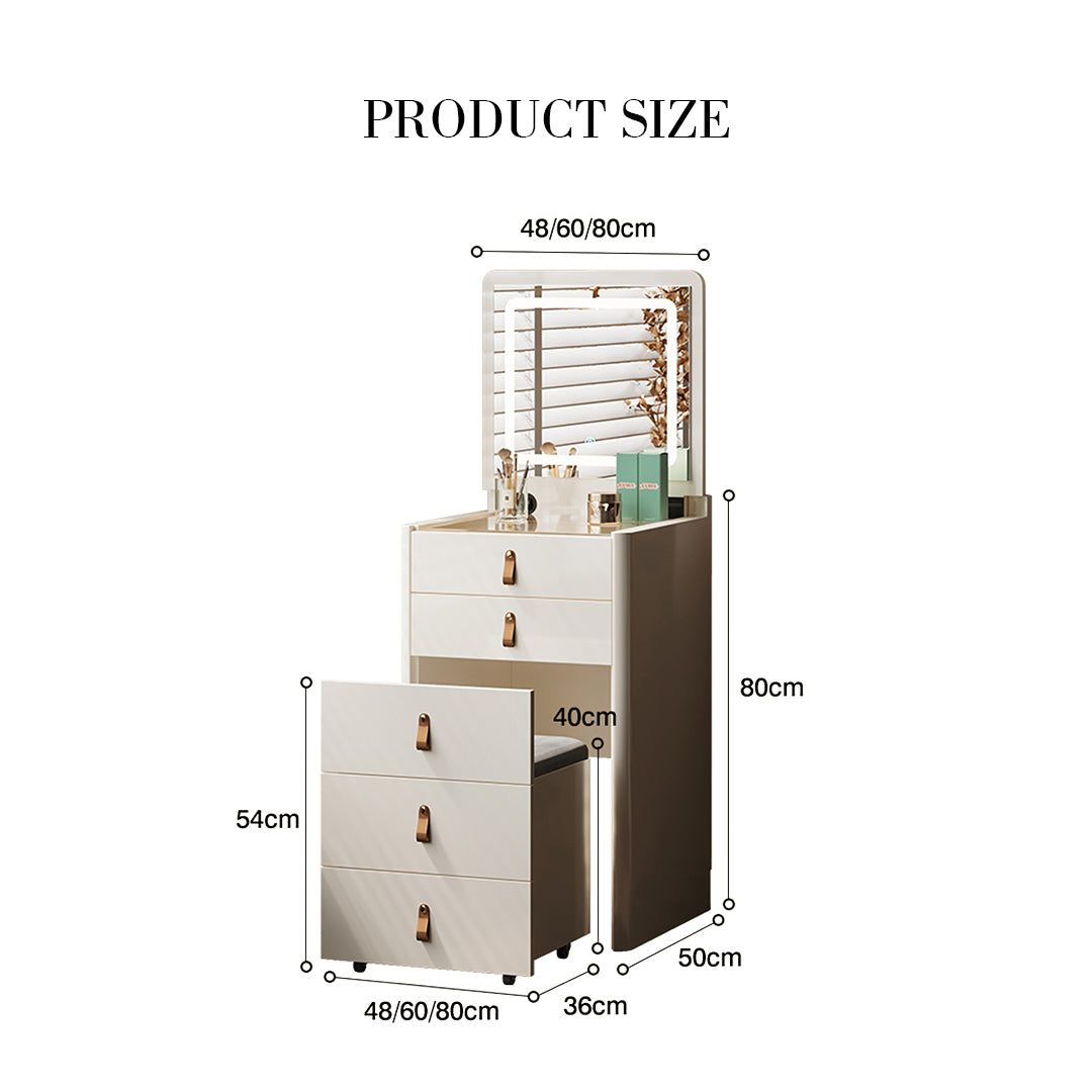 Flores Small Dressing Table With LED Mirror & Chair, Off White-Rit Concept-Rit Concept