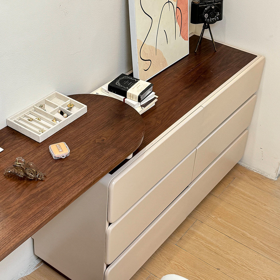 Lewis Dressing Table With Chest Of Drawers & Round Mirror, Solid Wood