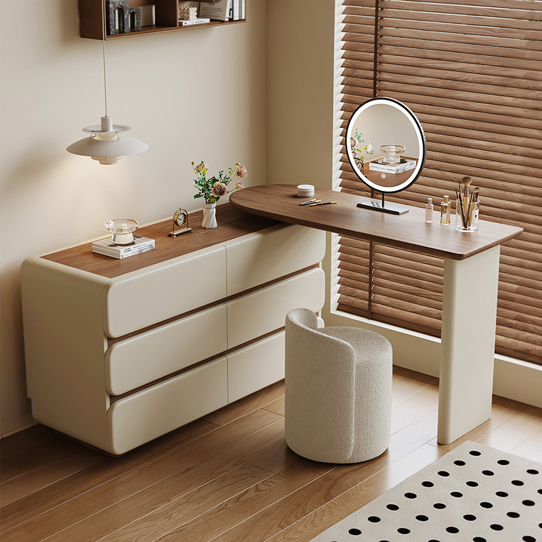 Lewis Dressing Table With Chest Of Drawers & Round Mirror, Solid Wood-Rit Concept-Rit Concept