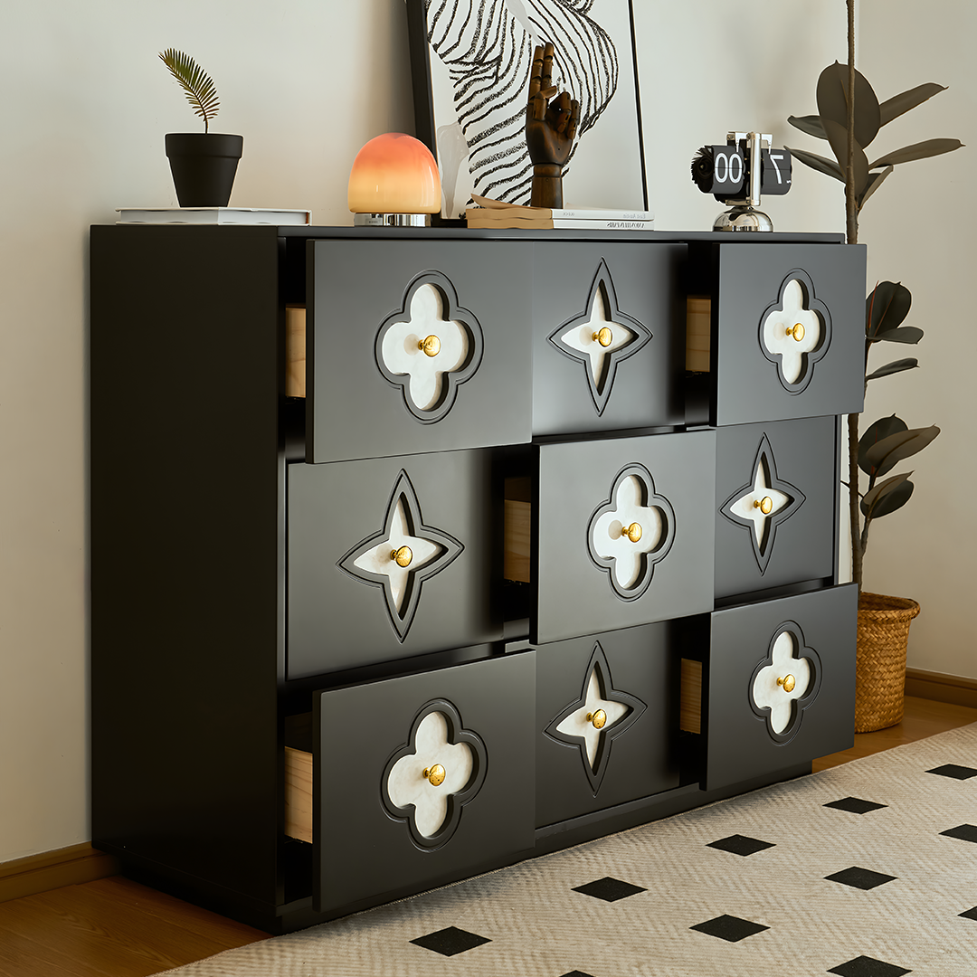 Amalia Narrow Sideboard, Art Deco Sideboard, Black