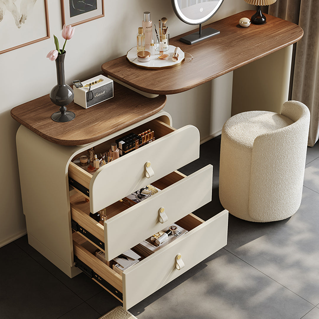 Stewart Dressing Table With Chest Of Drawers & Round Mirror, Solid Wood-Rit Concept-Rit Concept