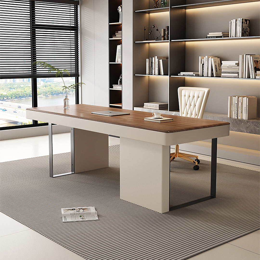 Elena Modern Office Desk, Wood, Cream & Walnut-Rit Concept-Rit Concept