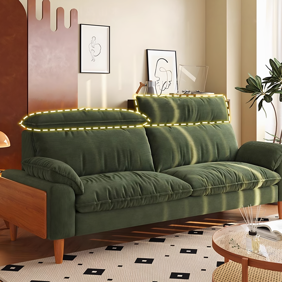 Rodríguez Two Seater, Three Seater, Four Seater Corduroy Sofa, Green, Ash Wood-Rit Concept-Rit Concept