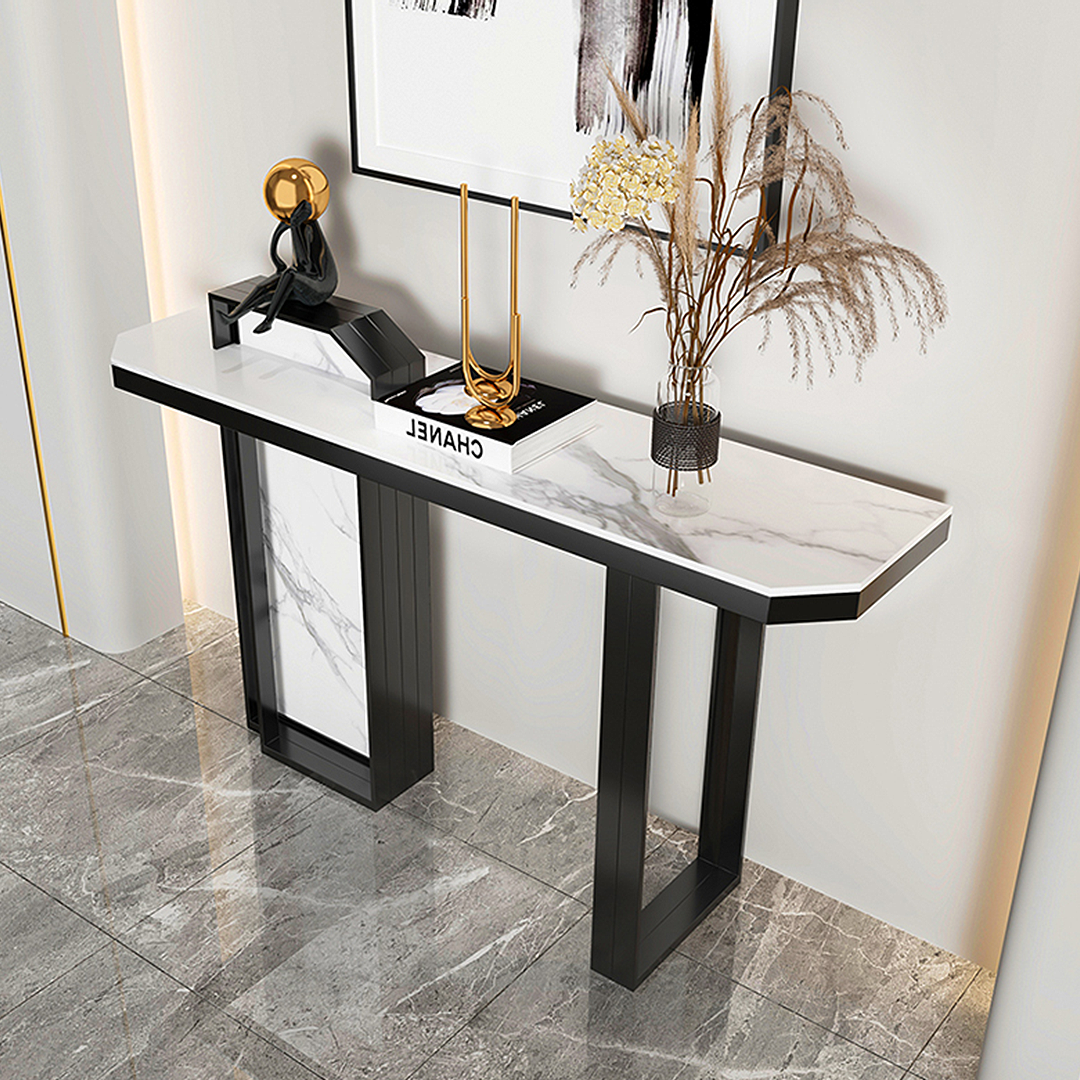 Huli Metal Modern Console Table, Black & White