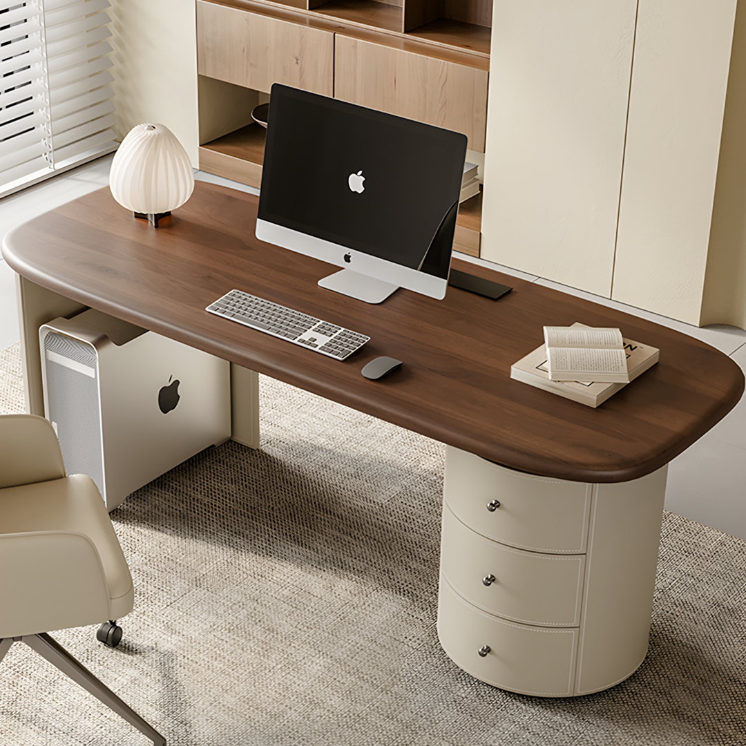 Simao Office Desk With Storage Drawers, Solid Wood-Rit Concept-Rit Concept