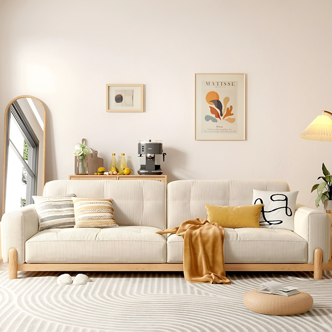 Catalina Cloud Sofa, Two Seater, Three Seater Sofa, Cream Corduroy, Cherry Wood-Rit Concept-Rit Concept