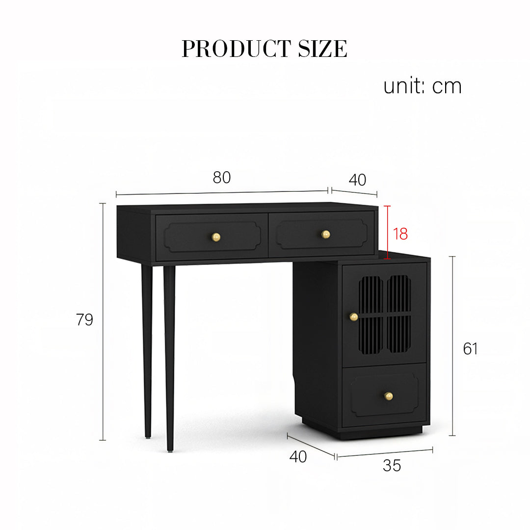 Nguyen Dressing Table With Side Cabinet & LED Mirror, Black-Rit Concept-Rit Concept