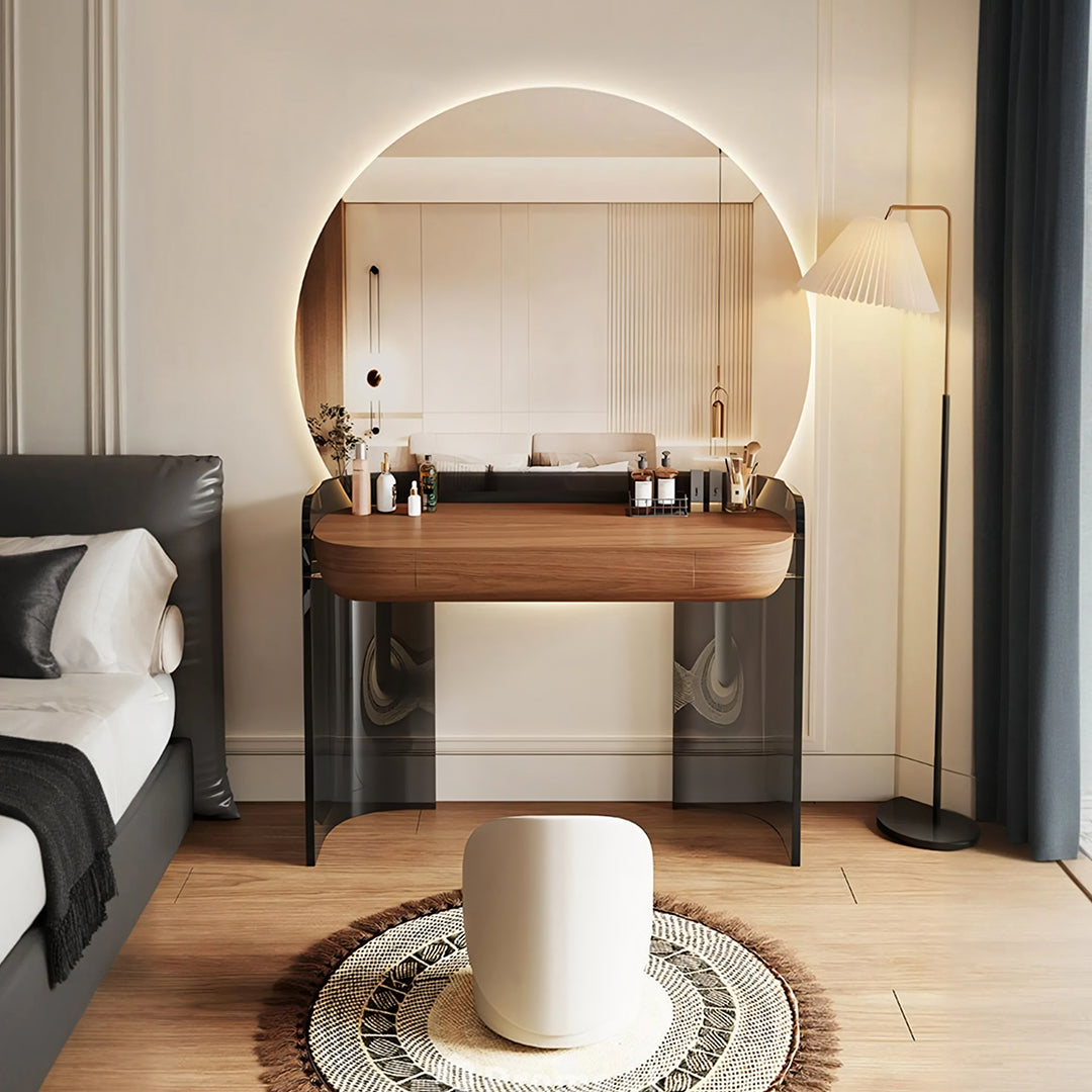 Turner Dressing Table With Large LED Mirror, Walnut & Black