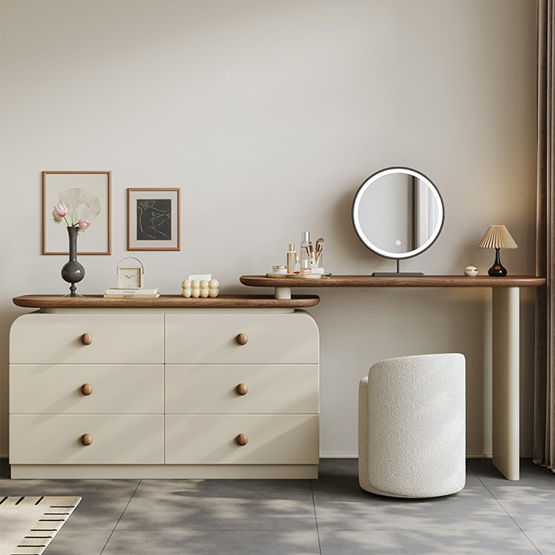 Jackson Dressing Table With Chest Of Drawers & Round Mirror, Solid Wood-Rit Concept-Rit Concept