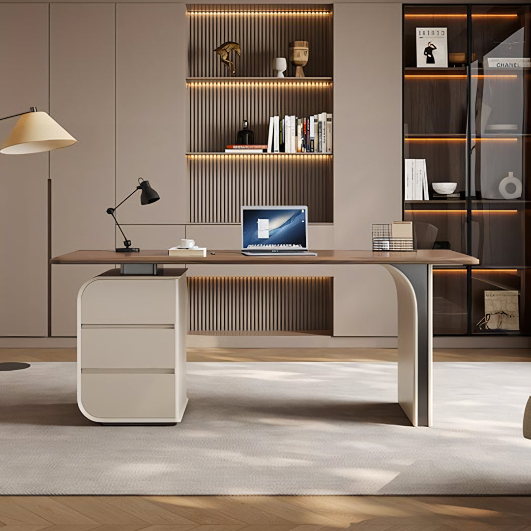 Ahn Office Desk With Storage, Walnut & Cream-Rit Concept-Rit Concept