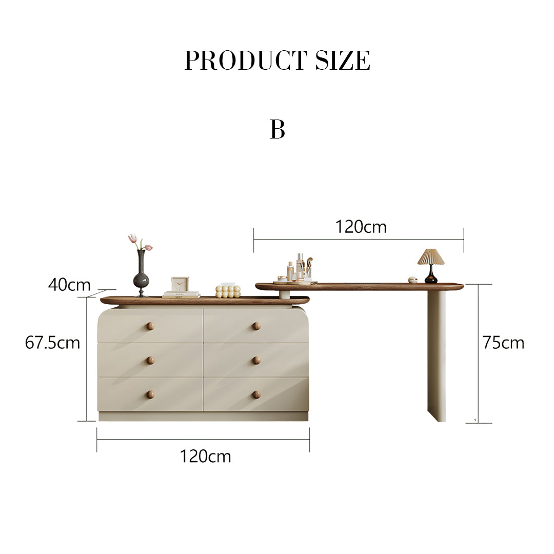 Jackson Dressing Table With Chest Of Drawers & Round Mirror, Solid Wood-Rit Concept-Option B-With Stool-Rit Concept