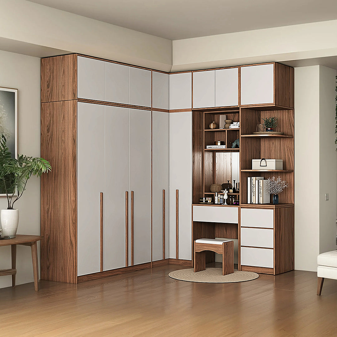 Bianchi Corner Wardrobe, L Shape Wardrobe With Dressing Table-Rit Concept-Rit Concept